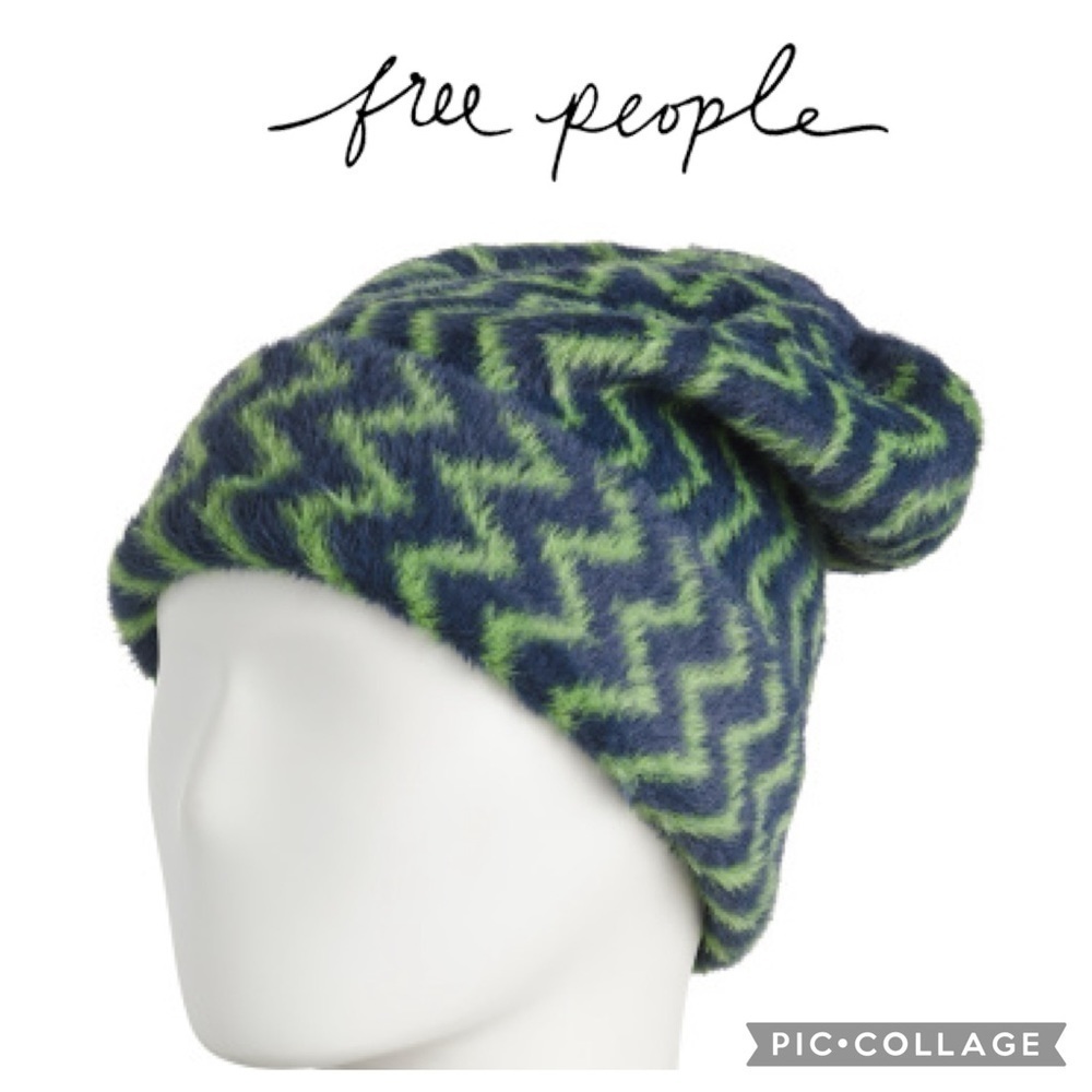 Free People fuzzy chevron beanie winter hat in acid combo NWT